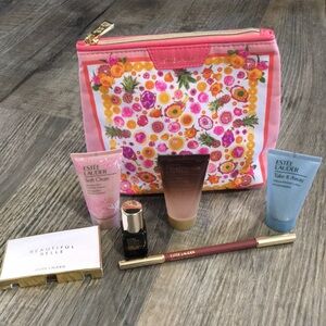 Estée Lauder Floral Cosmetic Bag with Makeup Set